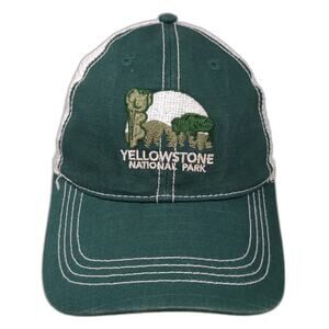 Mountain Trucker Hat Green One Size Yellowstone National Park Mesh Snapback hat